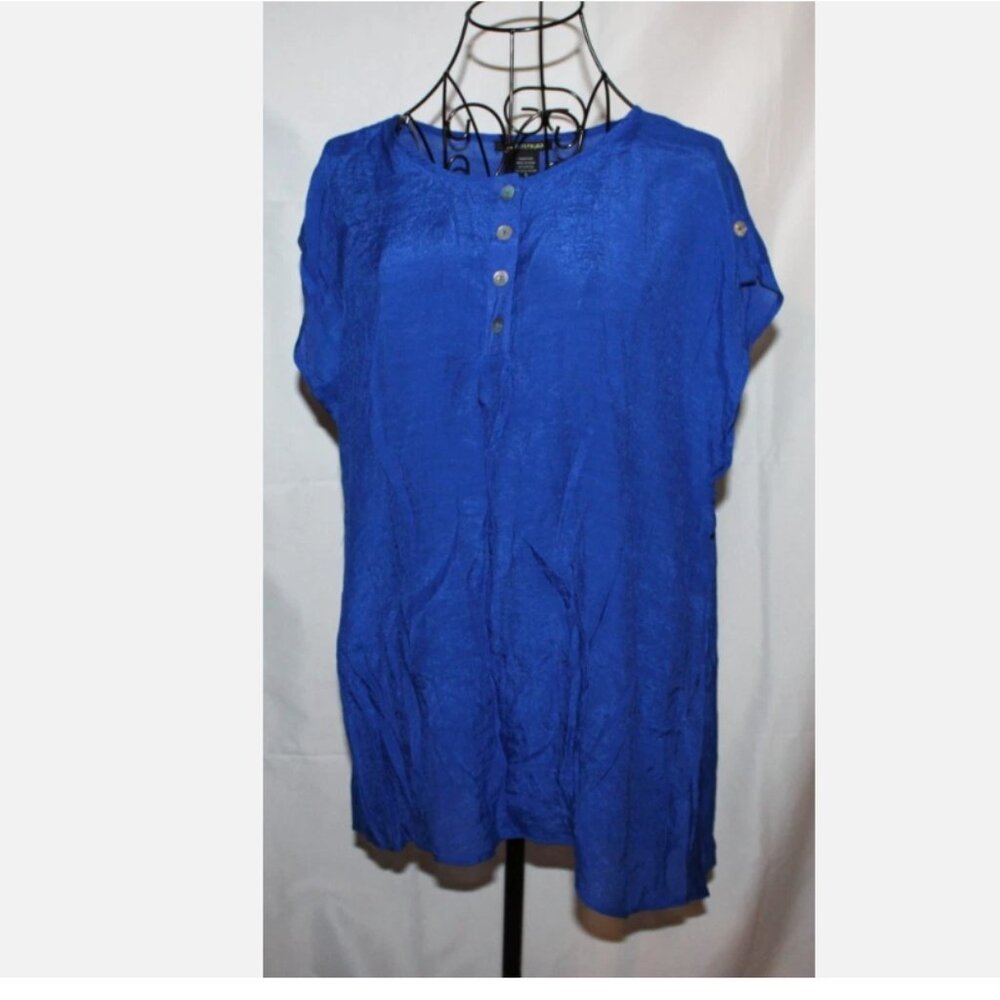 Oversize Blue Short Sleeve Blouse Rayon Shirt Pullover Top NWT S Robert Lewis